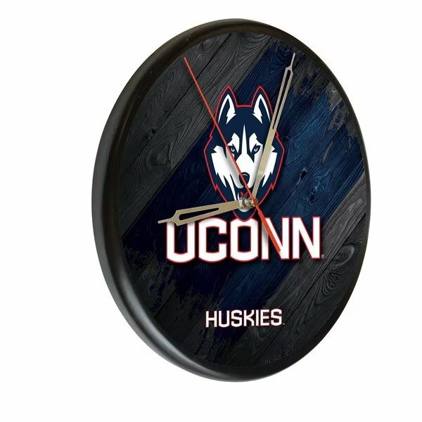 University of Connecticut 13" Solid Wood Clock, Holland Bar Stool Co, Mfr#: WClkPBlkConnUn