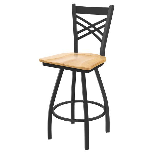 36" Swivel Bar Stool, Pewter Finish, Nat Maple Seat, Holland Bar Stool Co, Mfr#: 82036PWNatMpl