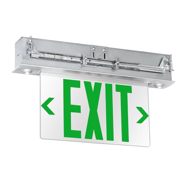 LED Edge-Lit Recessed Combo Exit/Em, Single Face, CELCR1GN, Compass, Mfr#: CELCR1GN