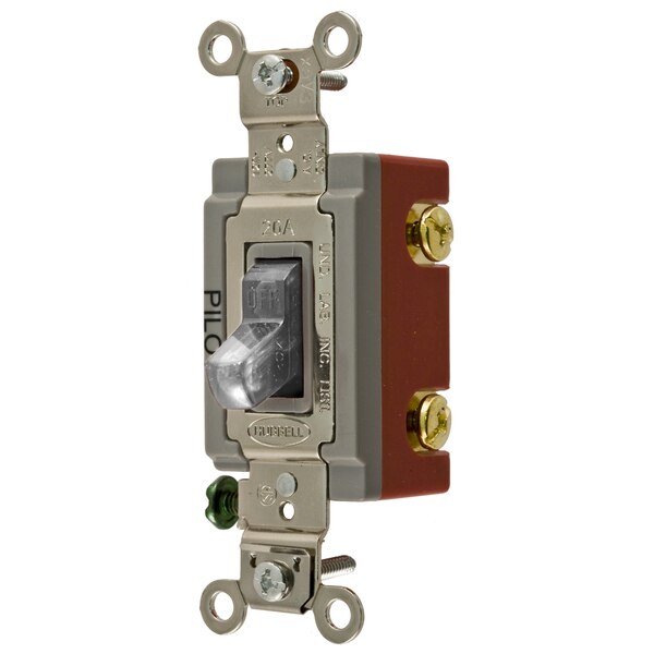 Industrial Grade, Pilot Light Toggle Switches, General Purpose AC, Single Pole, 20A 120/277V AC, Back and Side Wired, Clear Toggle, Hubbell Wiring Device-Kellems, Mfr#: HBL1221PLC