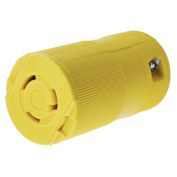 Locking Devices, Twist-Lock®, Valise, Female Connector Body, 20A 125V, 2-Pole 3-Wire Grounding, L5-20R, Screw Terminal, Yellow, Hubbell Wiring Device-Kellems, Mfr#: HBL2313VY