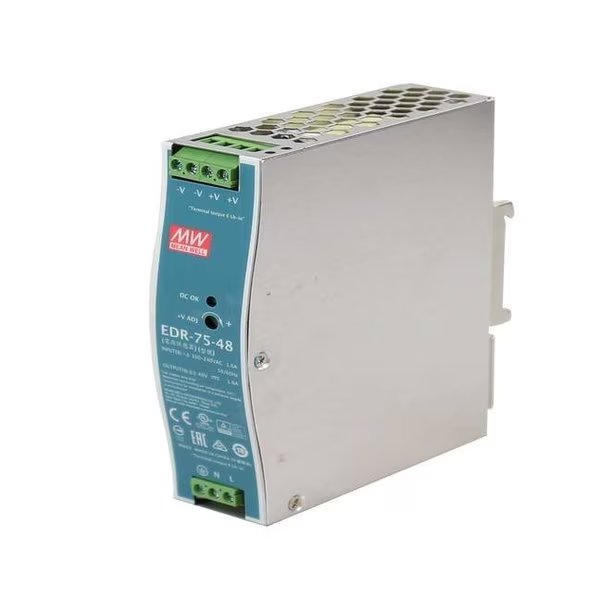 75 Watt Industrial Single Output DIN-Rail Power Supply - 48 VDC / 1.6 Amps, Antaira, Mfr#: EDR-75-48