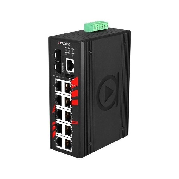 12-Port Industrial Gigabit PoE+ Light Layer 3 Managed Ethernet Switch, Antaira, Mfr#: LMP-1202G-SFP