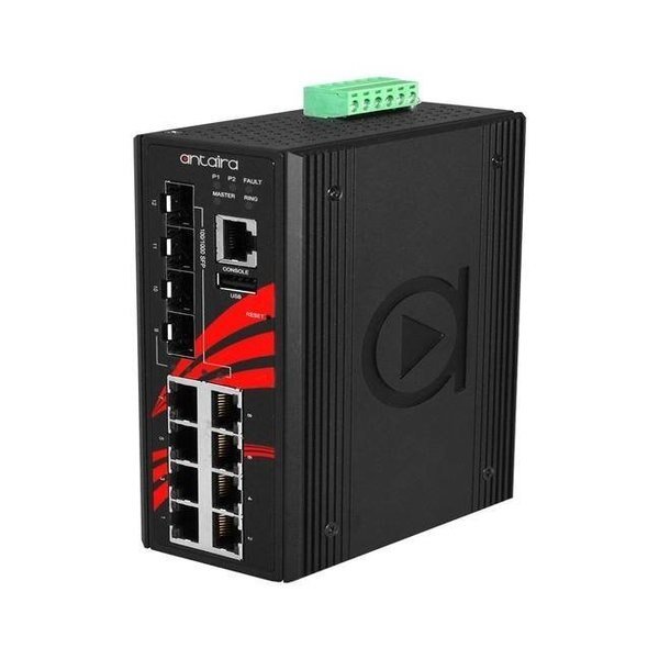 12-Port Industrial Gigabit PoE+ Light Layer 3 Managed Ethernet Switch, Antaira, Mfr#: LMP-1204G-SFP-T