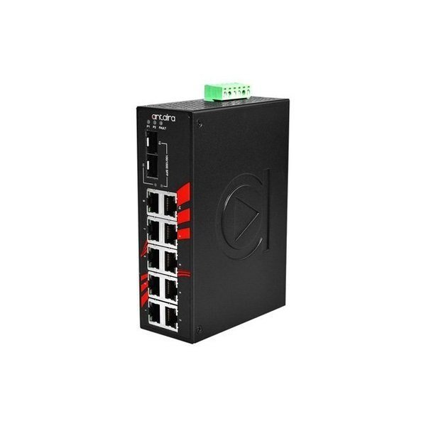 12-Port Industrial Gigabit Unmanaged Ethernet Switch, w/10-10/100/1000Tx + 2-100/1000 SFP Slots, Antaira, Mfr#: LNX-1202G-SFP