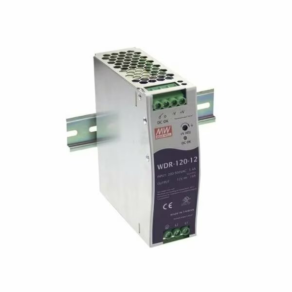 AC/DC Industrial DIN rail power supply, Output 24VDC at 5A, metal case, Icomtech, Mfr#: WDR-120-24