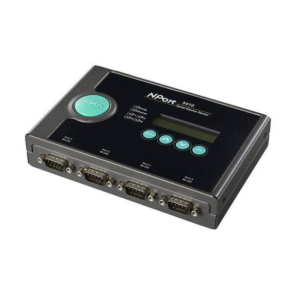 4Prt DvcSrvr, 10/100M Eth, Rs-232, Db9 Male, 12-48 Vdc, NPrt 5410 w/Adapter, Moxa, Mfr#: NPort 5410 w/ adapter