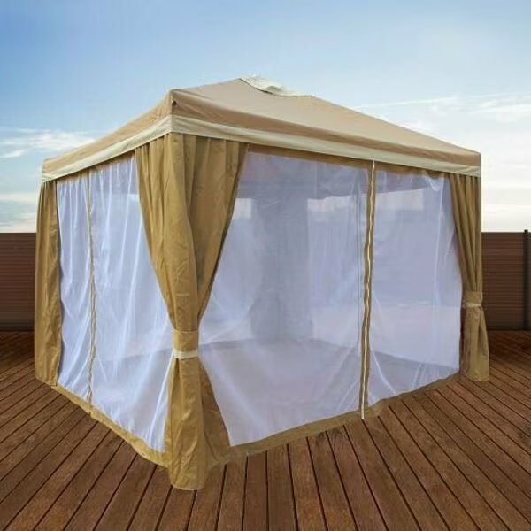 10 FT x 10 FT  Heavy Duty Gazebo , Steel Frame, Polyester Top, Tan, Impact Canopy, Mfr#: 070018130