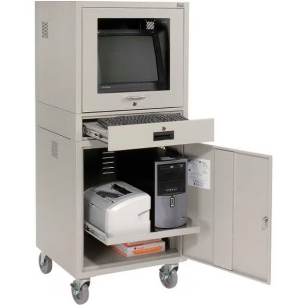 Mobile Security Computer Cabinet, Gray, 24-1/2W x 22-1/2D x 60-3/8H, Global Industrial, Mfr#: 706669GY