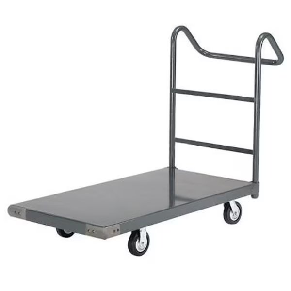 Platform Truck w/Steel Deck, 5 Rubber Casters with Ergo Handle, 36 x 24, 1400 Lb. Capacity, Global Industrial, Mfr#: 952110E