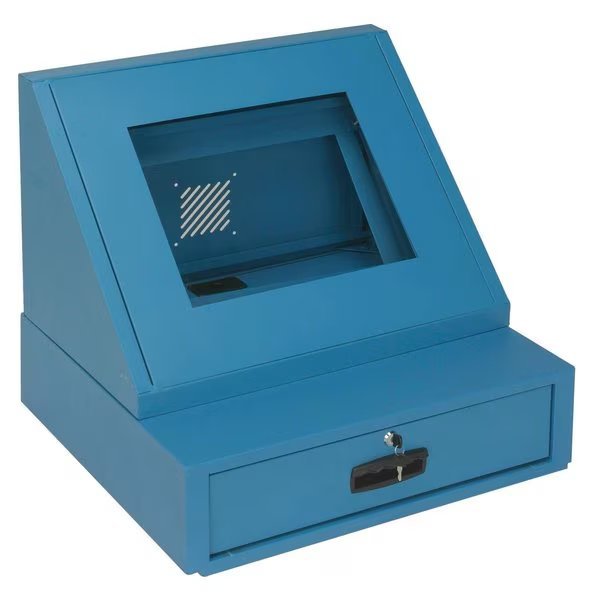 LCD Console Counter Top Security Computer Cabinet, Blue, 24-1/2W x 22-1/2D x 22-1/8H, Global Industrial, Mfr#: 273114BL