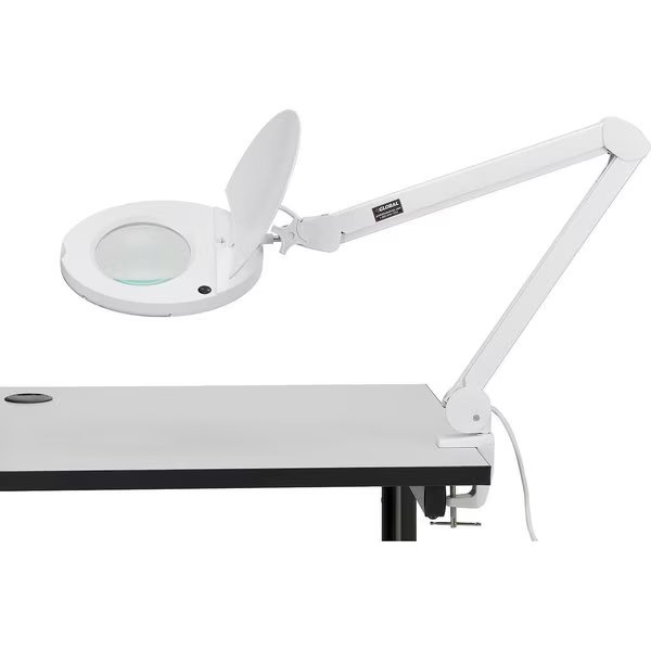 LED Magnifying Lamp With Covered Metal Arm, 5 Diopter, White, Global Industrial, Mfr#: 695233
