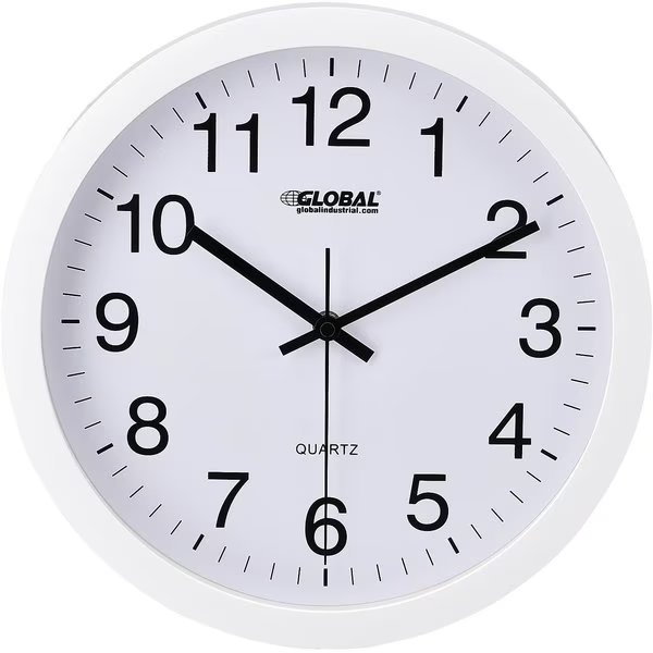 12 Wall Clock, Plastic, White, Global Industrial, Mfr#: 695323