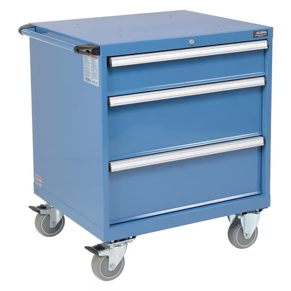 3 Drawers Mobile Modular Drawer Cabinet w/Lock, 30x27x36-7/10, Blue, Global Industrial, Mfr#: 298446BL