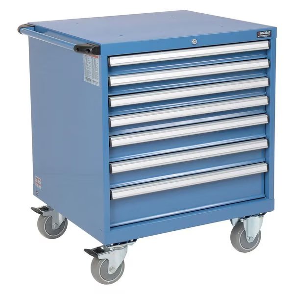 7 Drawer Mobile Modular Drawer Cabinet w/Lock, 30Wx27Dx36-7/10H, Blue, Global Industrial, Mfr#: 298448BL