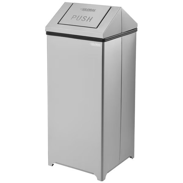 Square Metal Trash Can, Silver, Stainless Steel, Global Industrial, Mfr#: 641268
