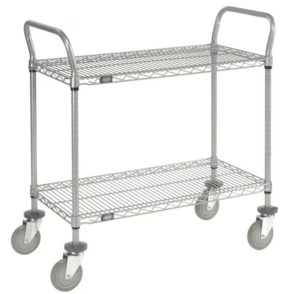 Utility Cart w/2 Shelves & Pneumatic Casters, 1200 lb. Cap, 48L x 24W x 42H, Silver, Nexel, Mfr#: 2448N2EP