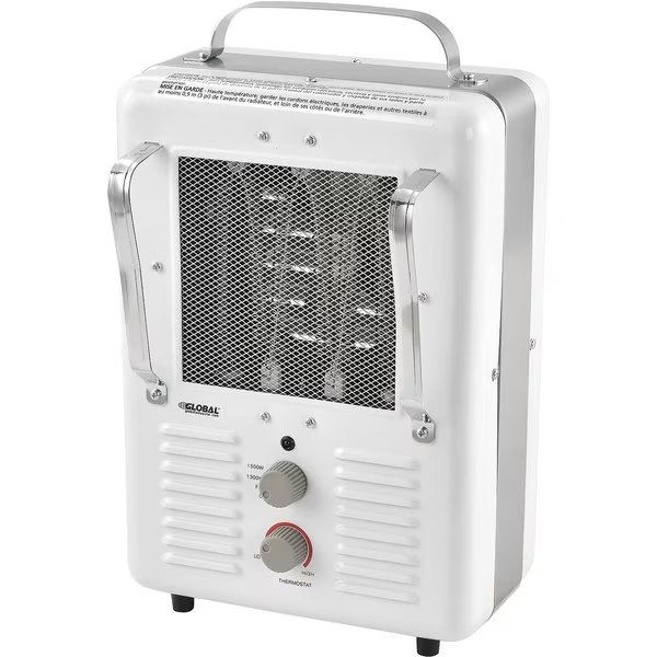 1500W Portable Electric Milkhouse Heater, Steel, 120V, White, Global Industrial, Mfr#: 246098
