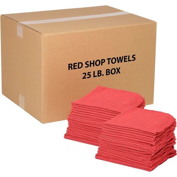 25 Lb. Box 100% Cotton Shop Towels, Red, Global Industrial, Mfr#: 670228