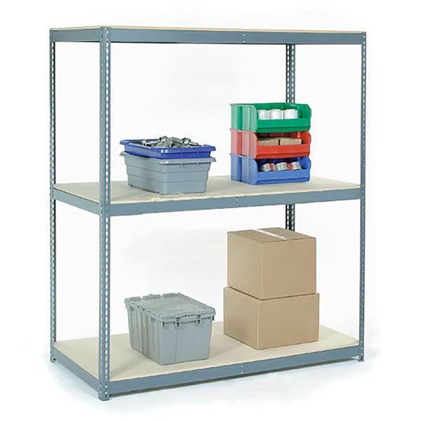 Wide Span Rack 72Wx48Dx96H, 3 Shelves Wood Deck 900 Lb Cap. Per Level, Gray, Global Industrial, Mfr#: B2297108