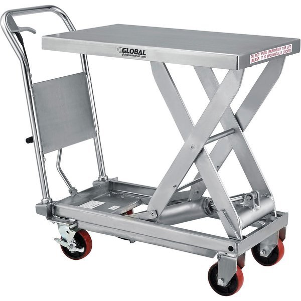 19-3/4 x 32 Stainless Steel Mobile Scissor Lift Table, 1000 Lb. Cap., Global Industrial, Mfr#: 989011