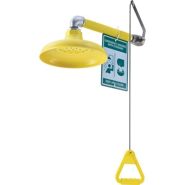 Emergency Drench Shower, Horizontal Wall Mounted, ABS Plastic Head, Yellow, Global Industrial, Mfr#: 708384