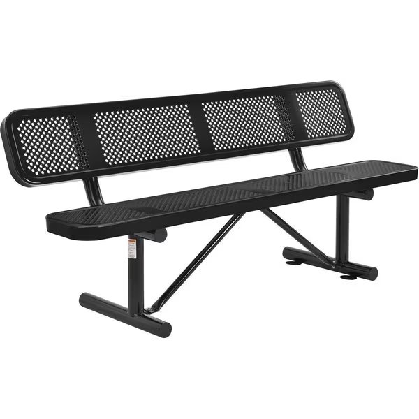 72 Perforated Metal Outdoor Picnic Bench with Backrest, Black, Global Industrial, Mfr#: 694557BK
