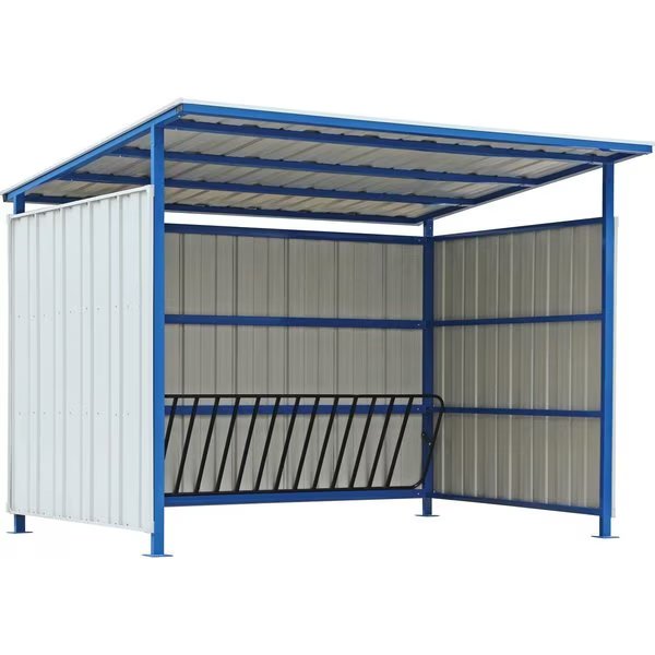 Bike Storage Shelter with Slant Roof, 16 Bike Capacity, 120L x 95-1/2W x 90-1/16H, Global Industrial, Mfr#: 708408
