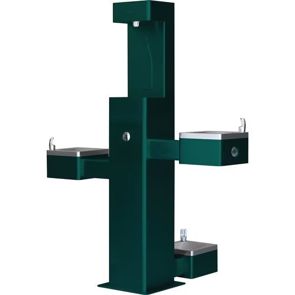 Outdoor Bottle Filler & Bi-Level Drinking Fountain & Pet Station, Green Powder Coat, Global Industrial, Mfr#: 761221GN