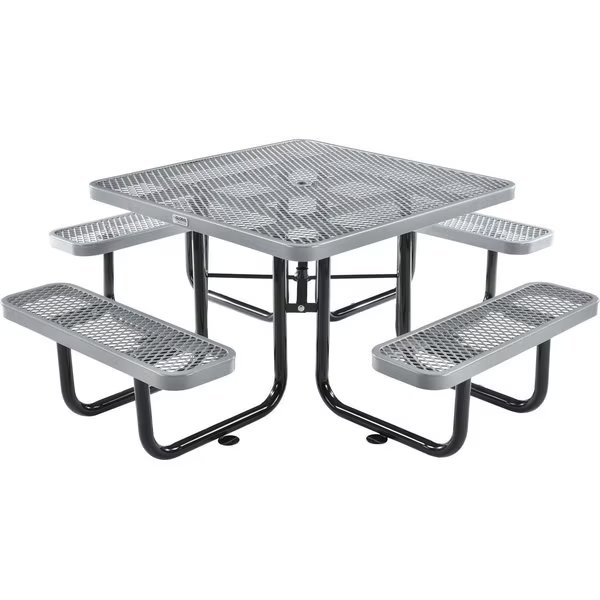 46 Expanded Metal Square Picnic Table, Gray, Global Industrial, Mfr#: 277151GY
