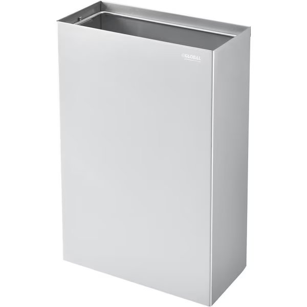 Rectangle Wall Mount Trash Can, Silver, Stainless Steel, Global Industrial, Mfr#: 641438SS