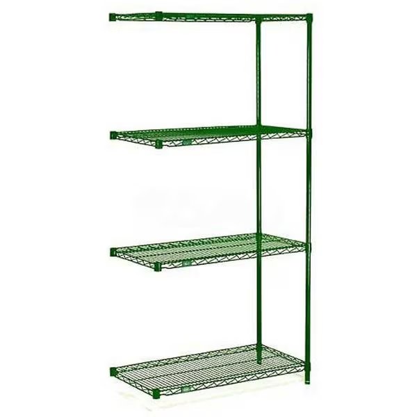 5 Tier Wire Shelving Add-On Unit, 72W x 21D x 63H, Green Epoxy Finish, Nexel, Mfr#: A21726G5