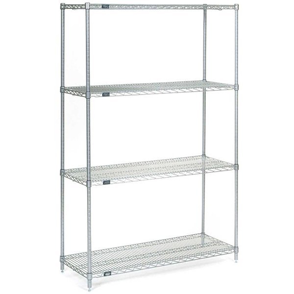 4 Tier Wire Shelving Starter Unit, Stainless Steel, 24W x 18D x 86H, Nexel, Mfr#: 18248S