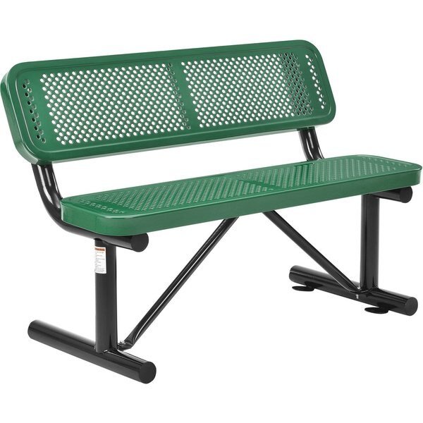 48L Outdoor Steel Bench with Backrest, Perforated Metal, Green, Global Industrial, Mfr#: 695744GN