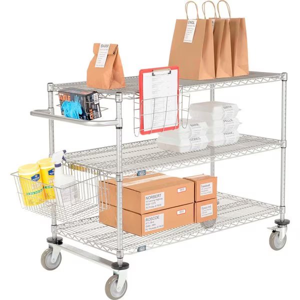Chrome Curbside Cart w/3 Shelves & Polyurethane Casters, 42L x 24W x 40H, Nexel, Mfr#: CS24423C