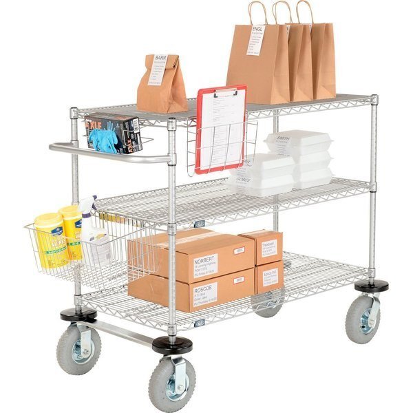 Chrome Curbside Cart w/3 Shelves & Pneumatic Casters, 1200 Ib, 72L x 24W x 43H, Nexel, Mfr#: CS24723CP