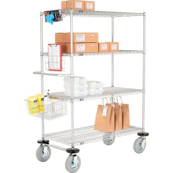 Chrome Curbside Wire Truck w/4 Shelves & Pneumatic Casters, 36L x 21W x 72H, Nexel, Mfr#: CS21364CP