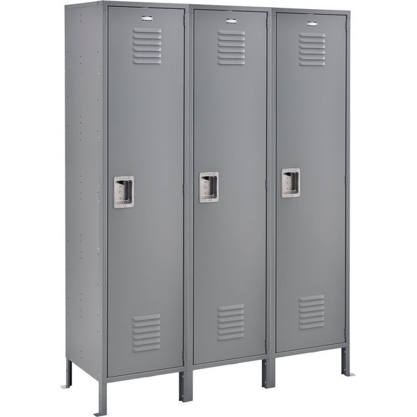 1-Tier 3 Door Locker, 18Wx18Dx72H, Gray, Unassembled, Global Industrial, Mfr#: 493658GY