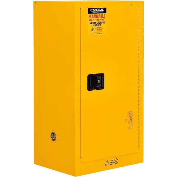 Flammable Cabinet, Self Close Single Door, 16 Gallon, 23Wx18Dx44H, Global Industrial, Mfr#: 298600