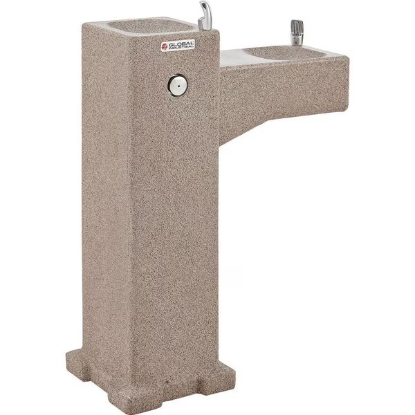 Outdoor Bi-Level Pedestal Drinking Fountain, ADA, Rotocast Stone Finish, Global Industrial, Mfr#: 603604