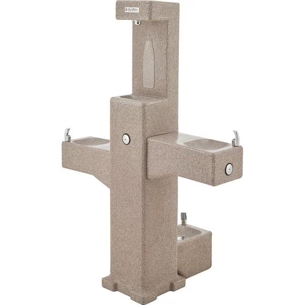 Outdoor Bottle Filler w/Bi-Level Fountain & Pet Station, Rotocast Granite, Global Industrial, Mfr#: 603605