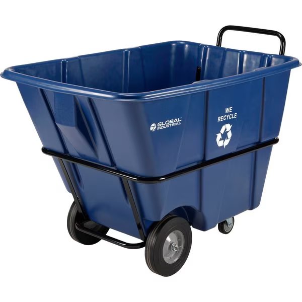Heavy Duty Plastic Recycling Tilt Truck, 1/2 Cu.Yd. 1400 Lbs. Cap, Blue, Global Industrial, Mfr#: 984614HD