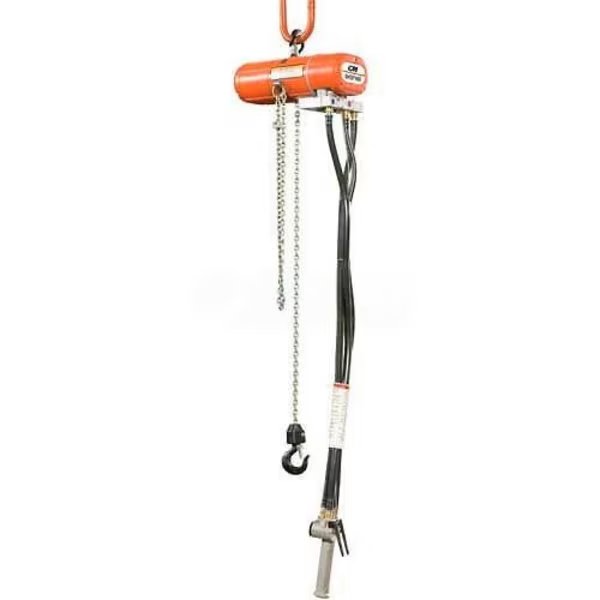 CM ShopAir Chain Hoist, 500 Lbs Cap., 10 Ft. Lift, 21 FPM Lift, 55 FPM Lower, Columbus Mckinnon., Mfr#: 2182