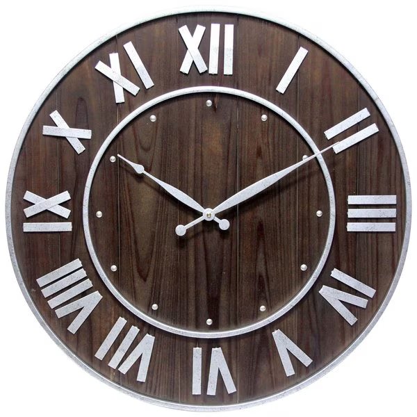 Wine Barrel - 23" Round Dark Brown Wood Clock, Open Face Silent Movement, Infinity Instruments, Mfr#: 14575DB