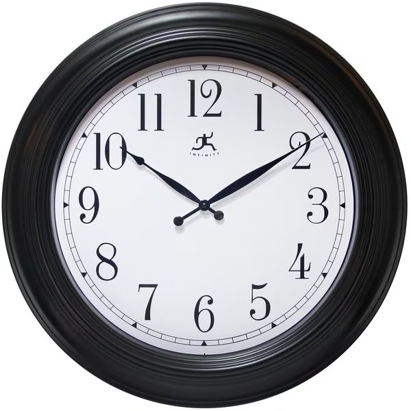 Classic Black - 24" Black Round Wall Clock, Silent Movement, Infinity Instruments, Mfr#: 15212BK-4025