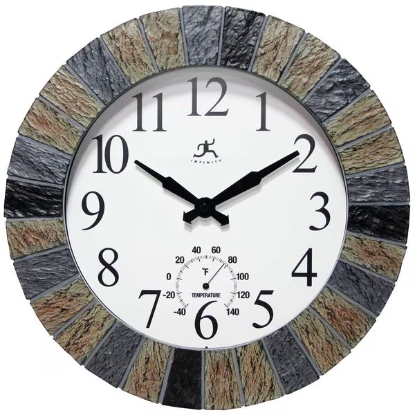 13" In/Outdoor Faux Slate Clock, Silent Movement, Infinity Instruments, Mfr#: 15590ST1-4339