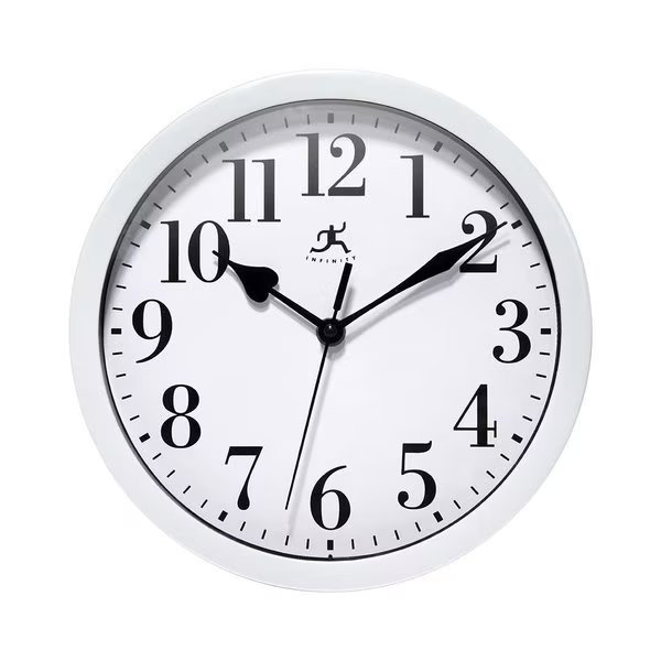 White Plastic wall clock, 9.5/8", Infinity Instruments, Mfr#: 20048WH-4400