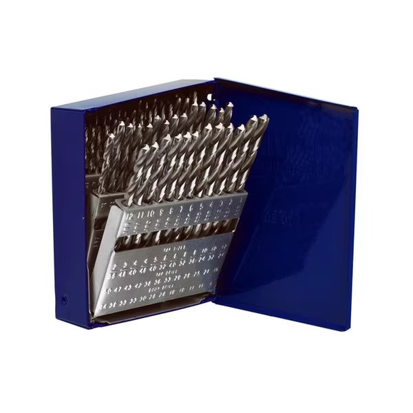 60 Piece High Speed Steel Wire Gauge Straight Shank Jobber Length Drill Bit Set, Hanson, Mfr#: 80181