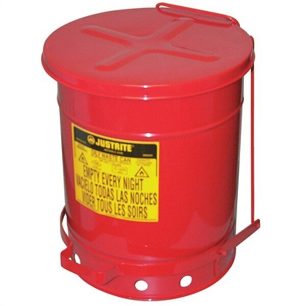 10 Gallon Oily Waste Can with Foot-Operated Self-Closing Cover, Justrite, Mfr#: 9300