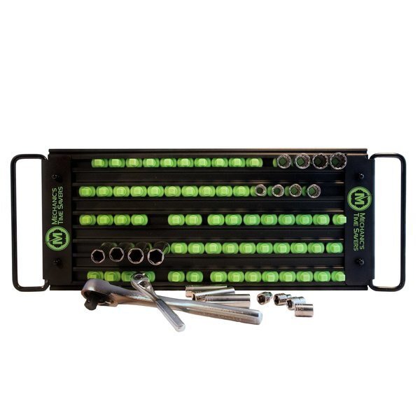 Row Lock-A-Socket Tray " Matte Black/Green Posts, 5, Mechanics Time Savers, Mfr#: MTSLASTRAYMBG